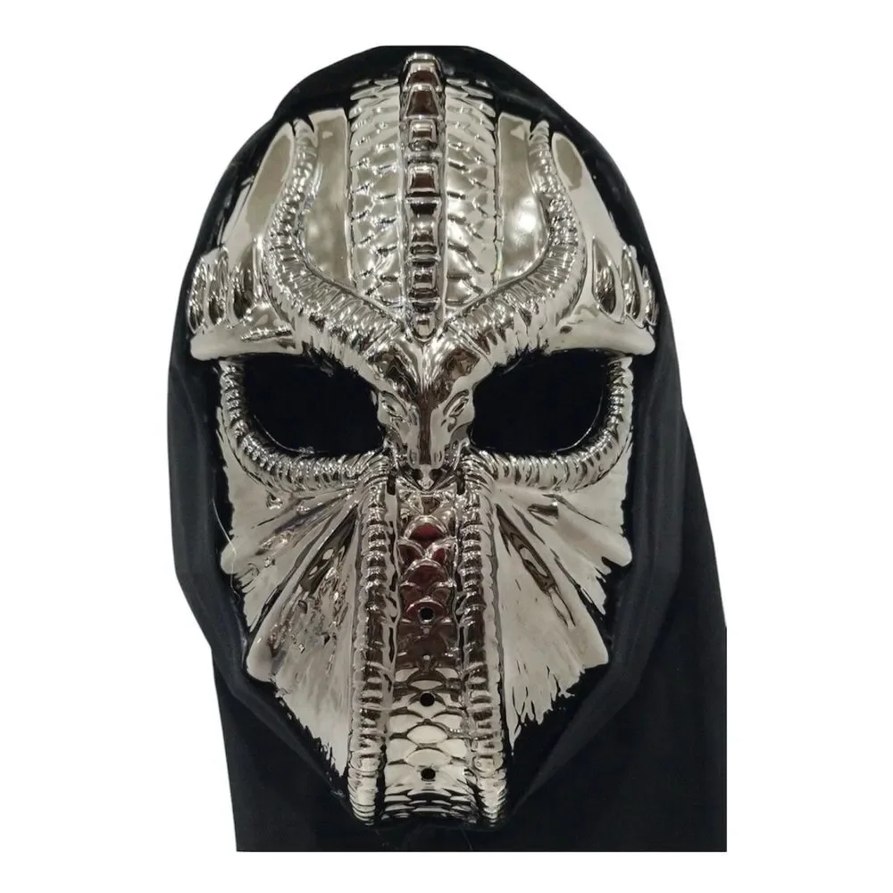 Happy Halloween Adult Metallic Mask With Full Head Covering, Silver One Size